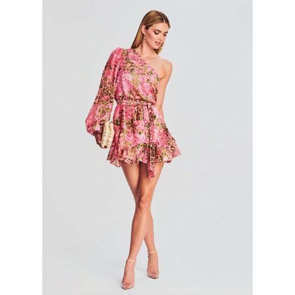 HEMANT & NANDITA Dresses & Skirts - HEMANT & NANDITA Pink One-Shoulder Floral Mini Dress